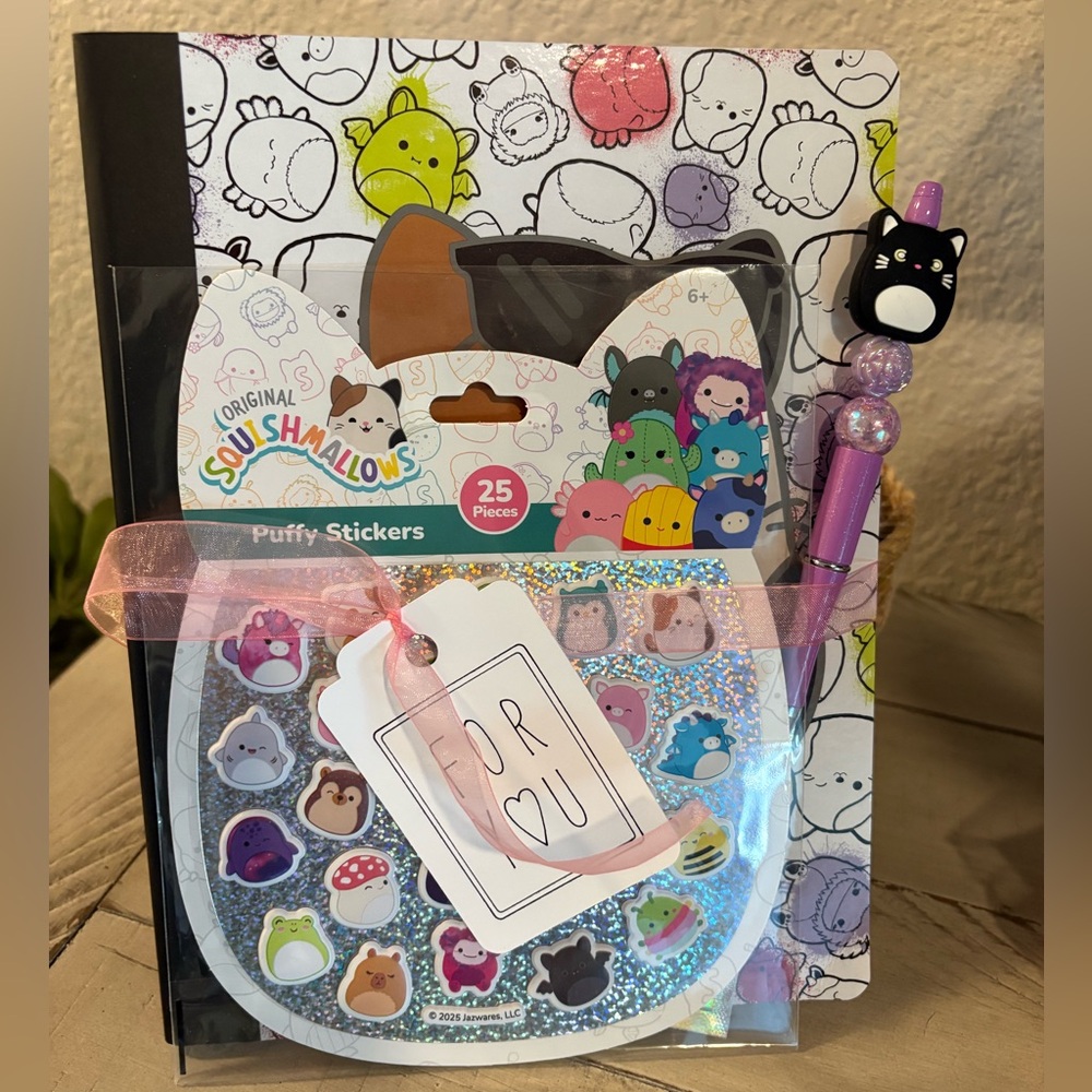 Squishmallows Notebook and  Stickers Beaded Pen Gift Set